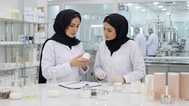 بررسی نمونه محصول در کارخانه تولید قراردادی لوازم آرایشی